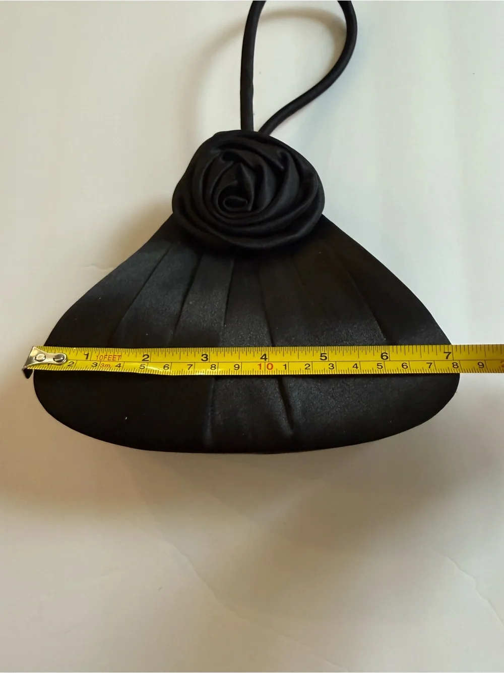 Black Satin Pleated Rosette Evening Clutch